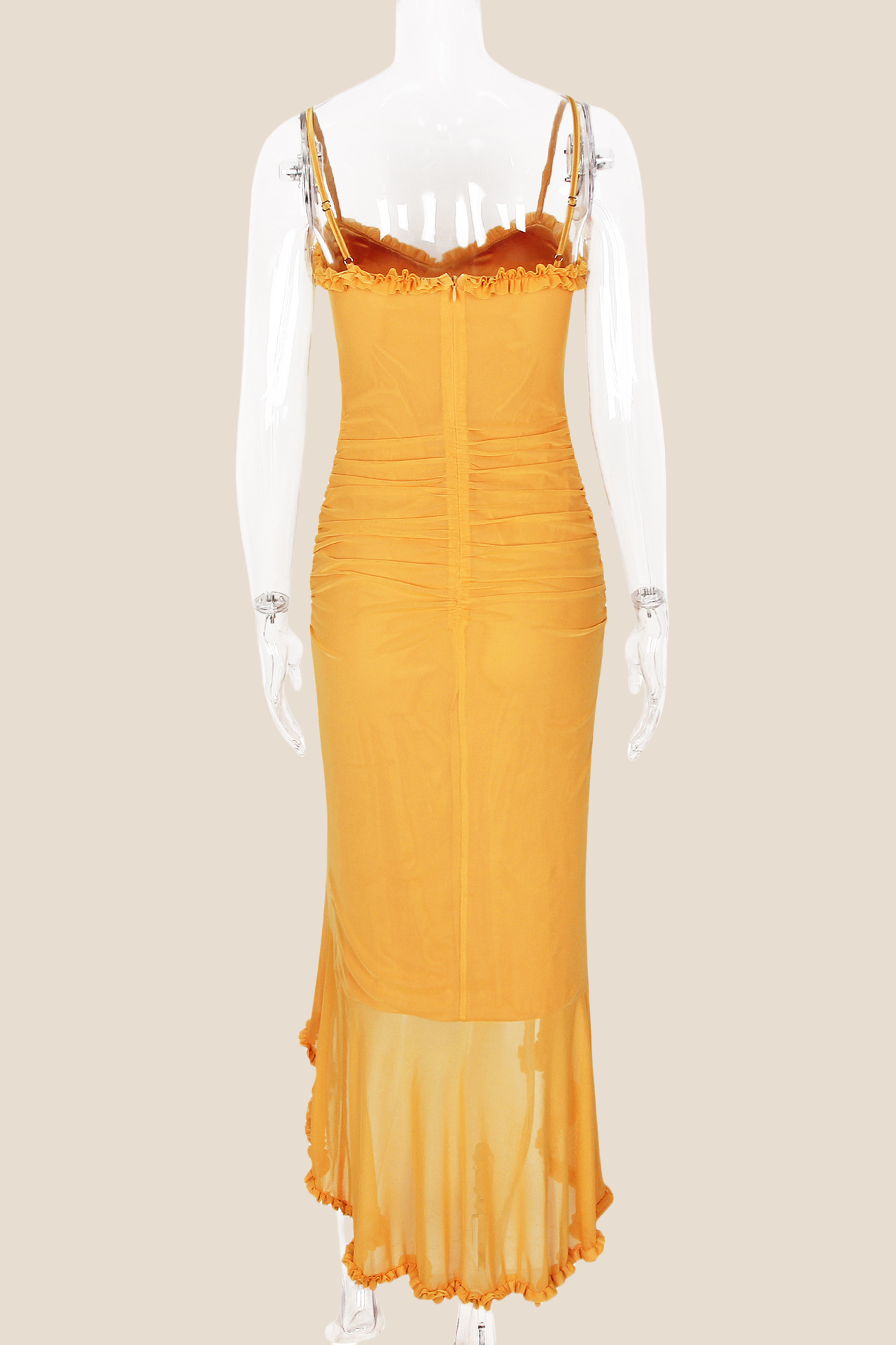 Straps Yellow Ruffled Front Irregular Long Dress