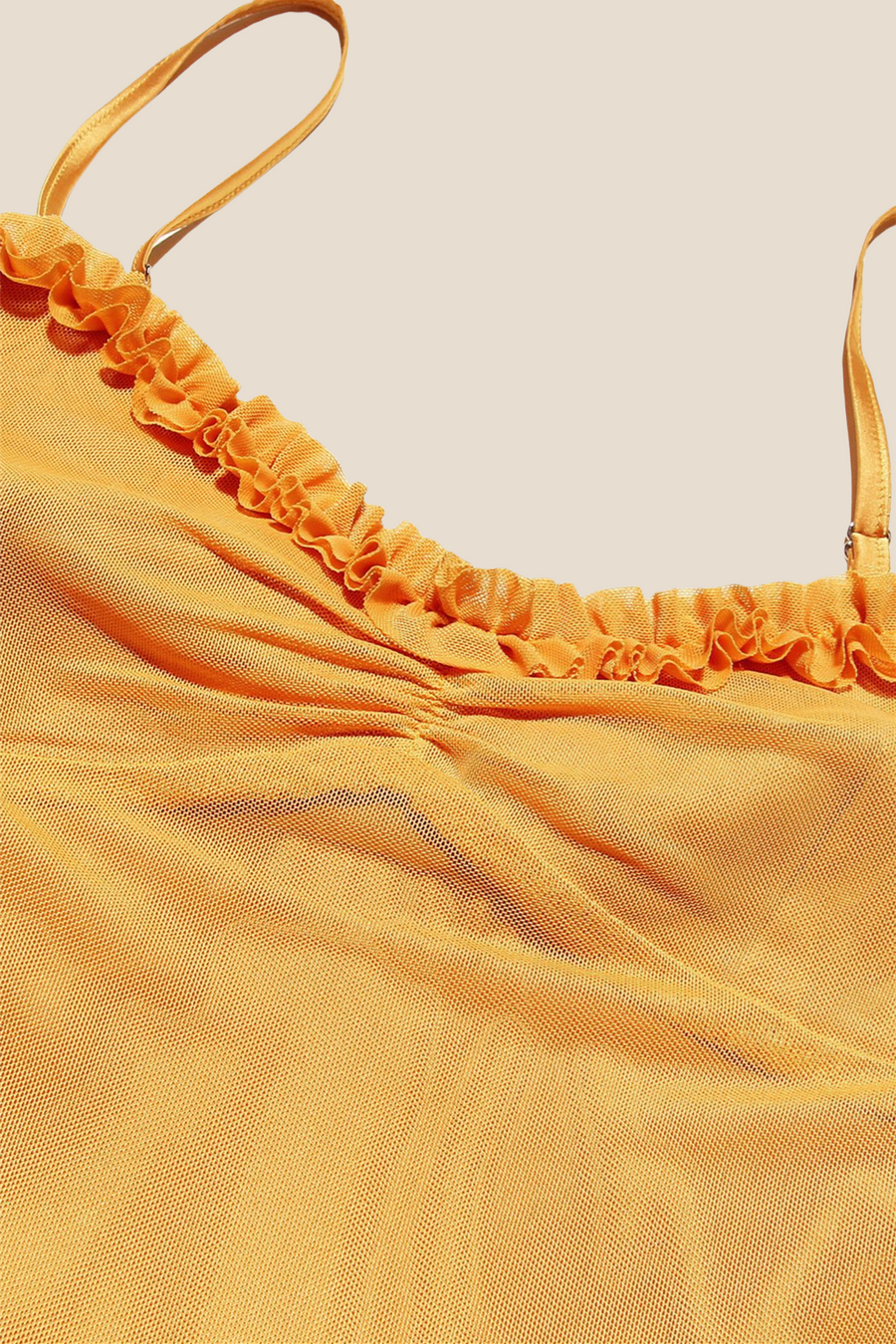 Straps Yellow Ruffled Front Irregular Long Dress