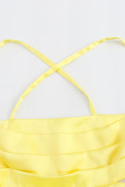Straps Yellow Tiered Short Dress with Cut-out