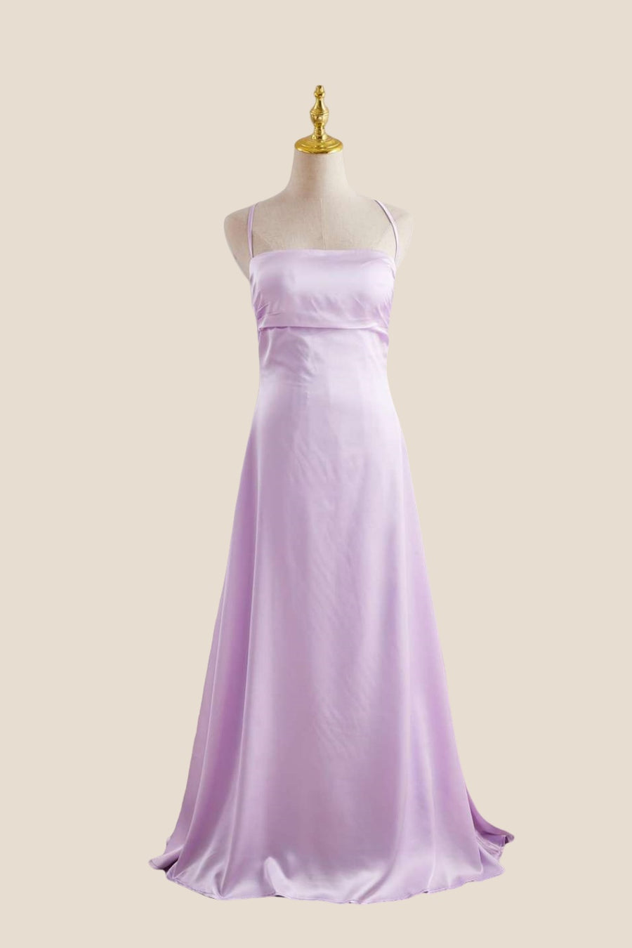 Straps Lilac Ruched A-line Satin Long Dress