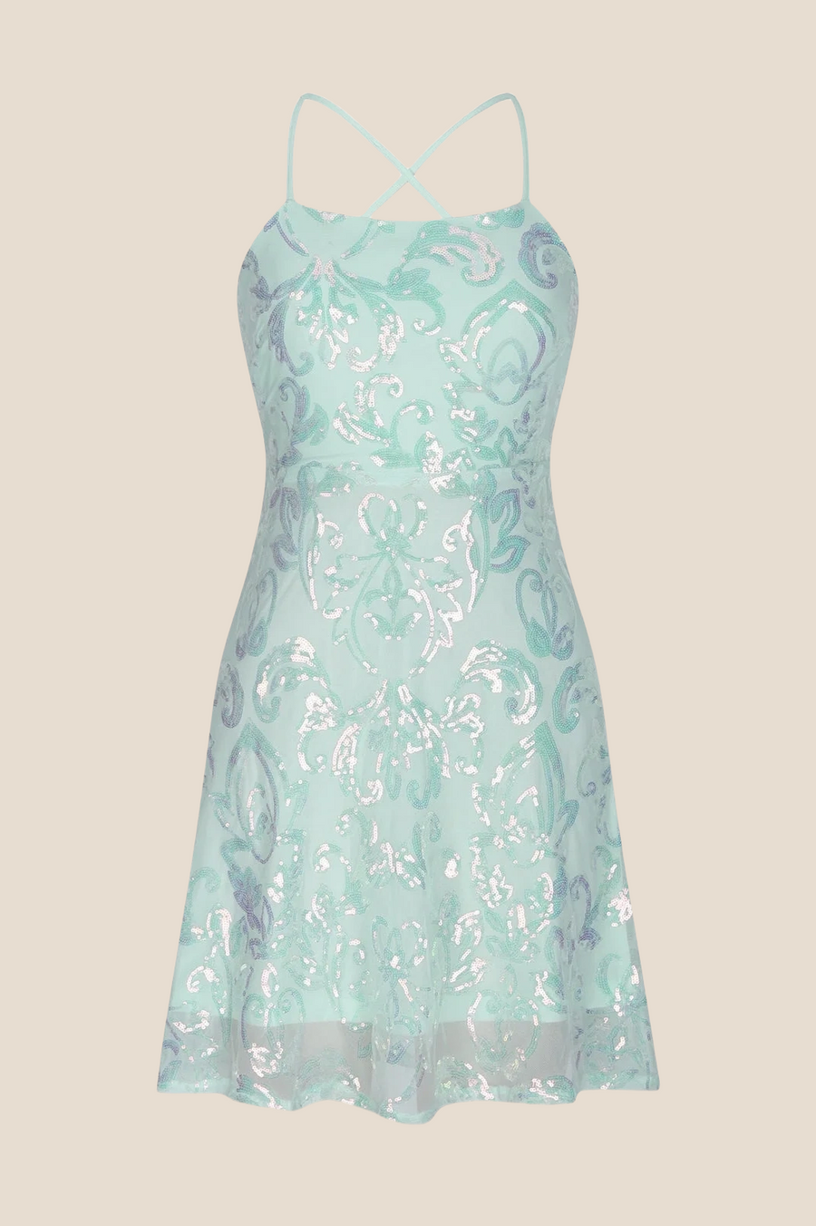 Straps Mint Green Sequin A-line Short Dress
