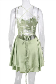 Straps Sage Green Ruffle Short Party Dress