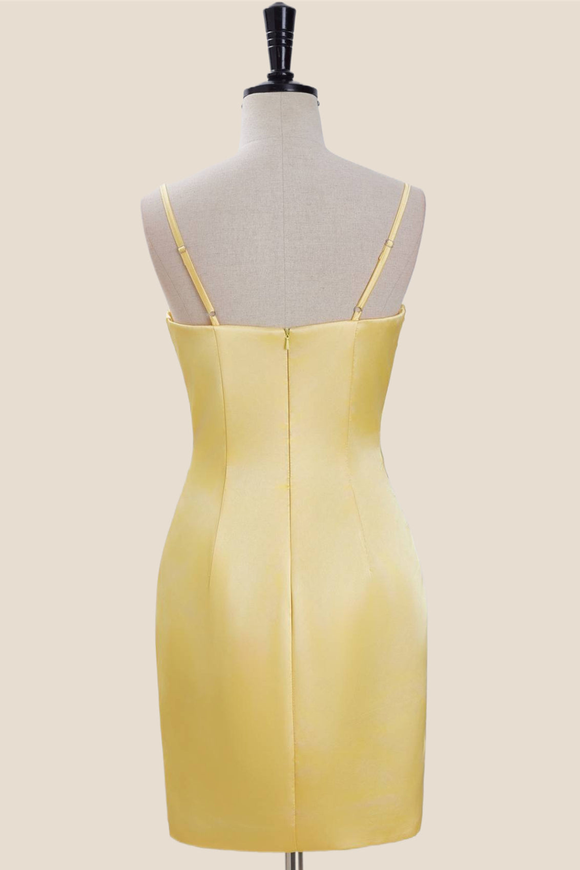 knee length dresses for ladies Straps Yellow Ruched Satin Bodycon Short Dress – Ohmollydress