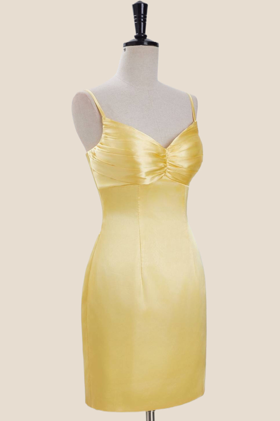 Straps Yellow Ruched Satin Bodycon Short Dress Ohmollydress Straps Yellow Ruched Satin Bodycon Short Dress Ohmollydress