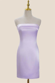 Strapless Lavender Satin Bodycon Short Dress