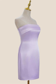 Strapless Lavender Satin Bodycon Short Dress