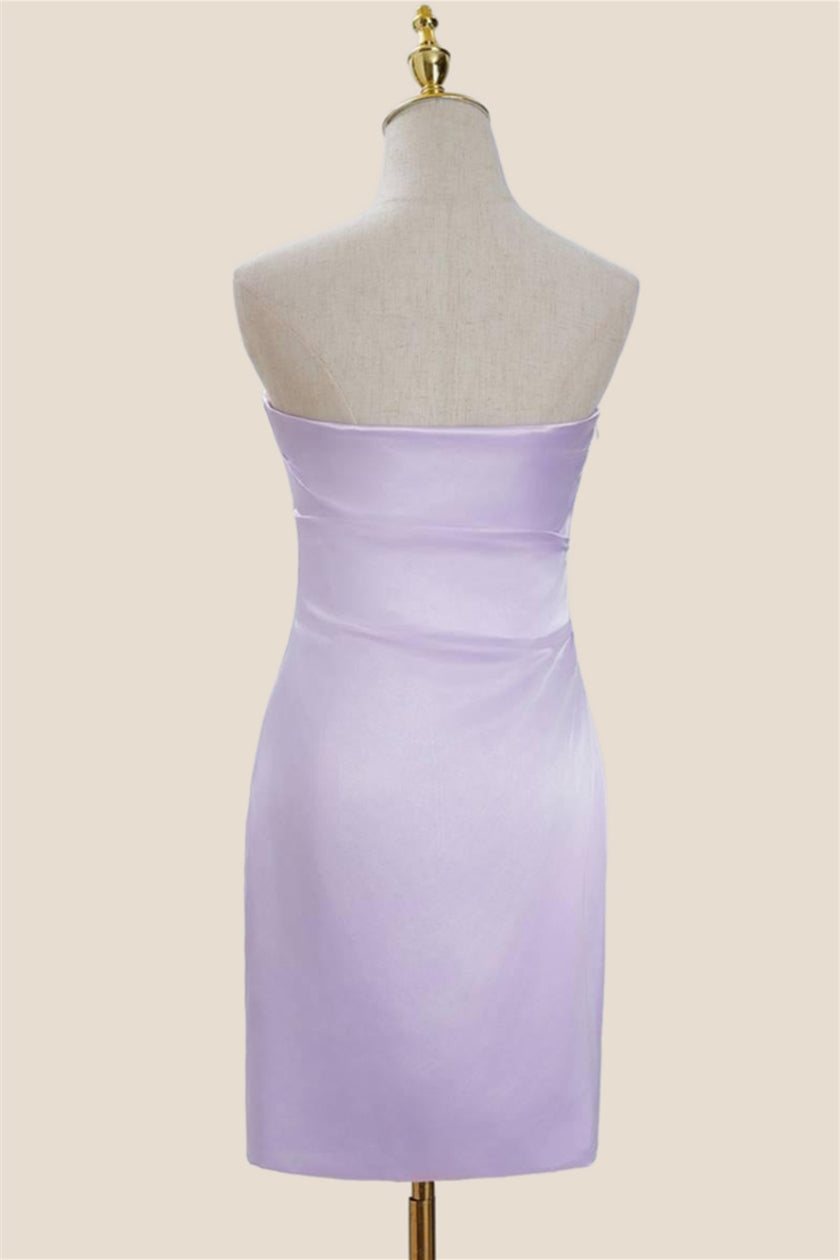 Strapless Lavender Satin Bodycon Short Dress