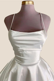 Straps White Satin A-line Short Homecoming Dress