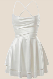 Straps White Satin A-line Short Homecoming Dress