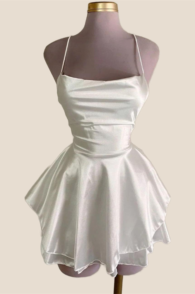 Straps White Satin A-line Short Homecoming Dress