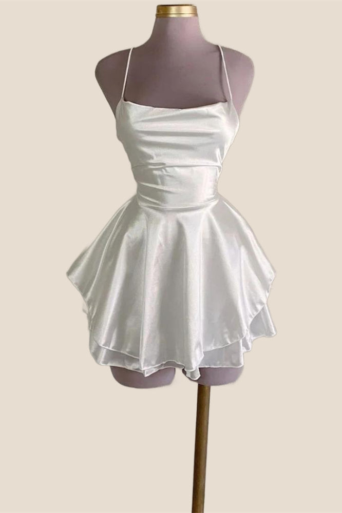 Straps White Satin A-line Short Homecoming Dress