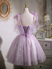 Lilac Tulle and White Lace Short A-line Princess Dress