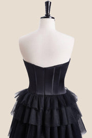 Sweetheart Black Tiered A-line Short Dress