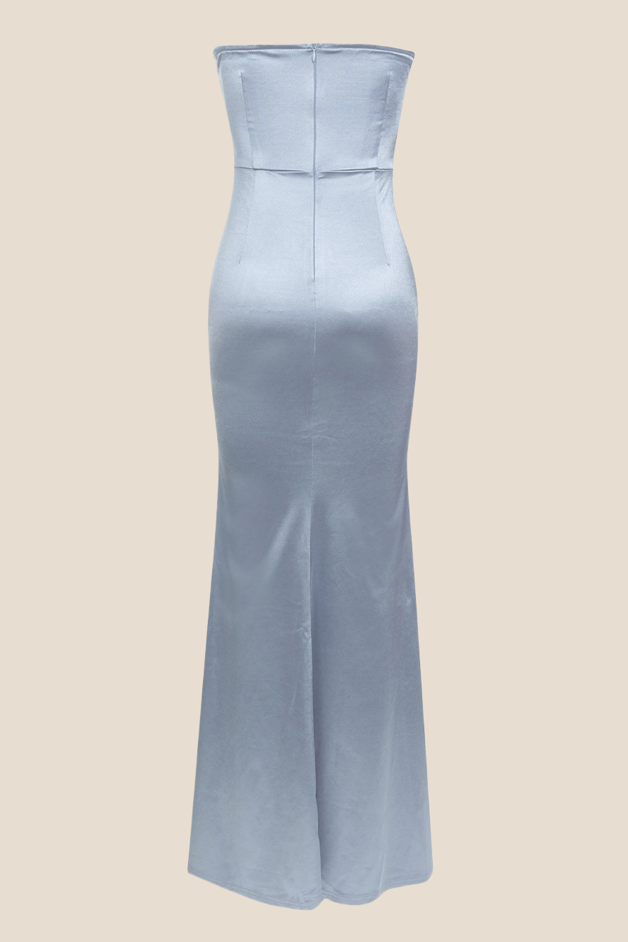 Sweetheart Blue Ruched Mermaid Long Dress