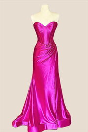 Sweetheart Fuchsia Ruched Long Dress with Slit