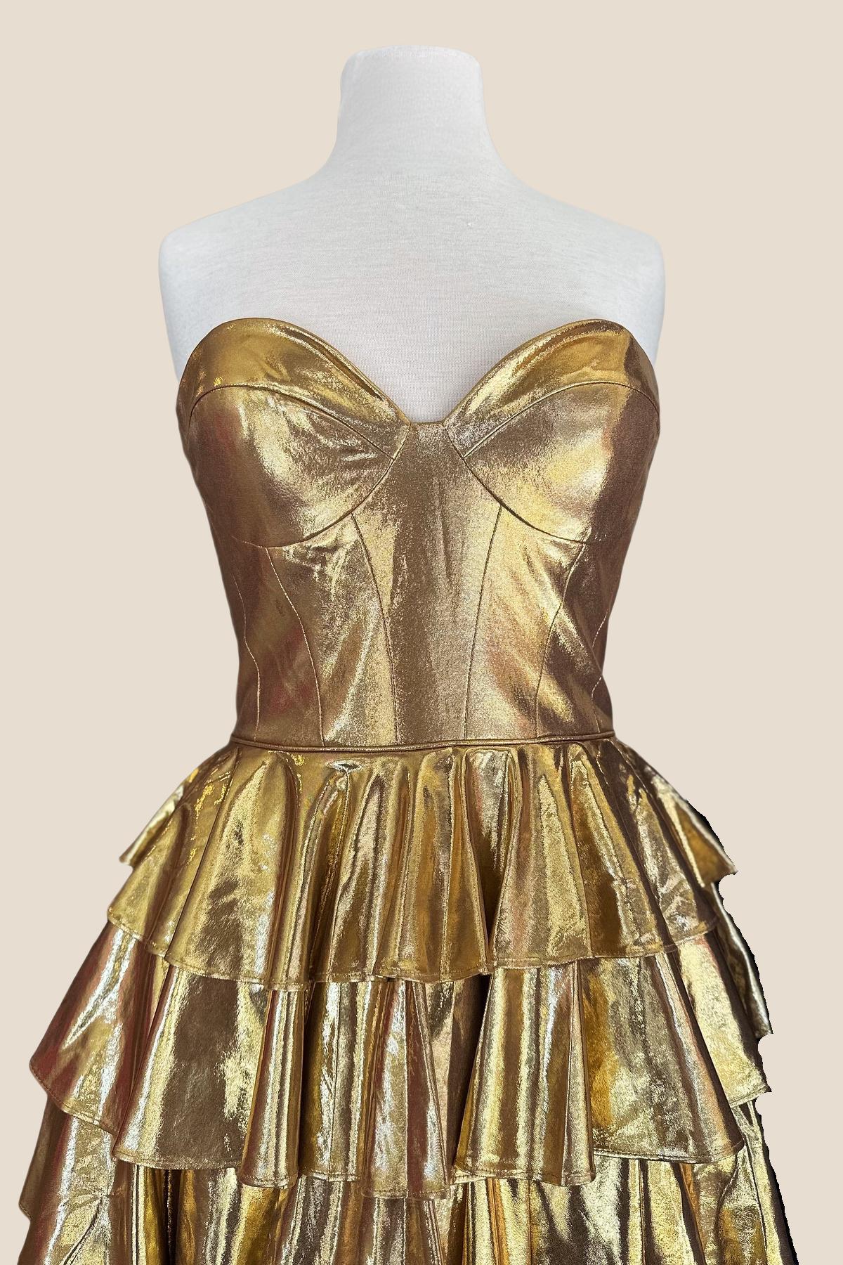 Golden Ruffle sweetheart gold metallic ruffles a line short dress $ 136 . 00 $ 136 ...