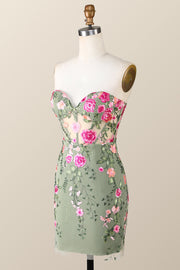 Sweetheart Floral Embroidered Corset Tight Mini Dress