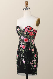 Sweetheart Floral Embroidered Corset Tight Mini Dress