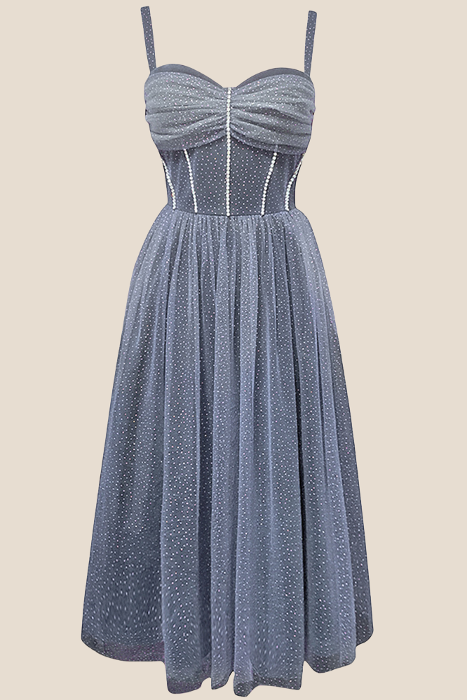 Sweetheart Grey Sparkle Tulle A-line Midi Dress