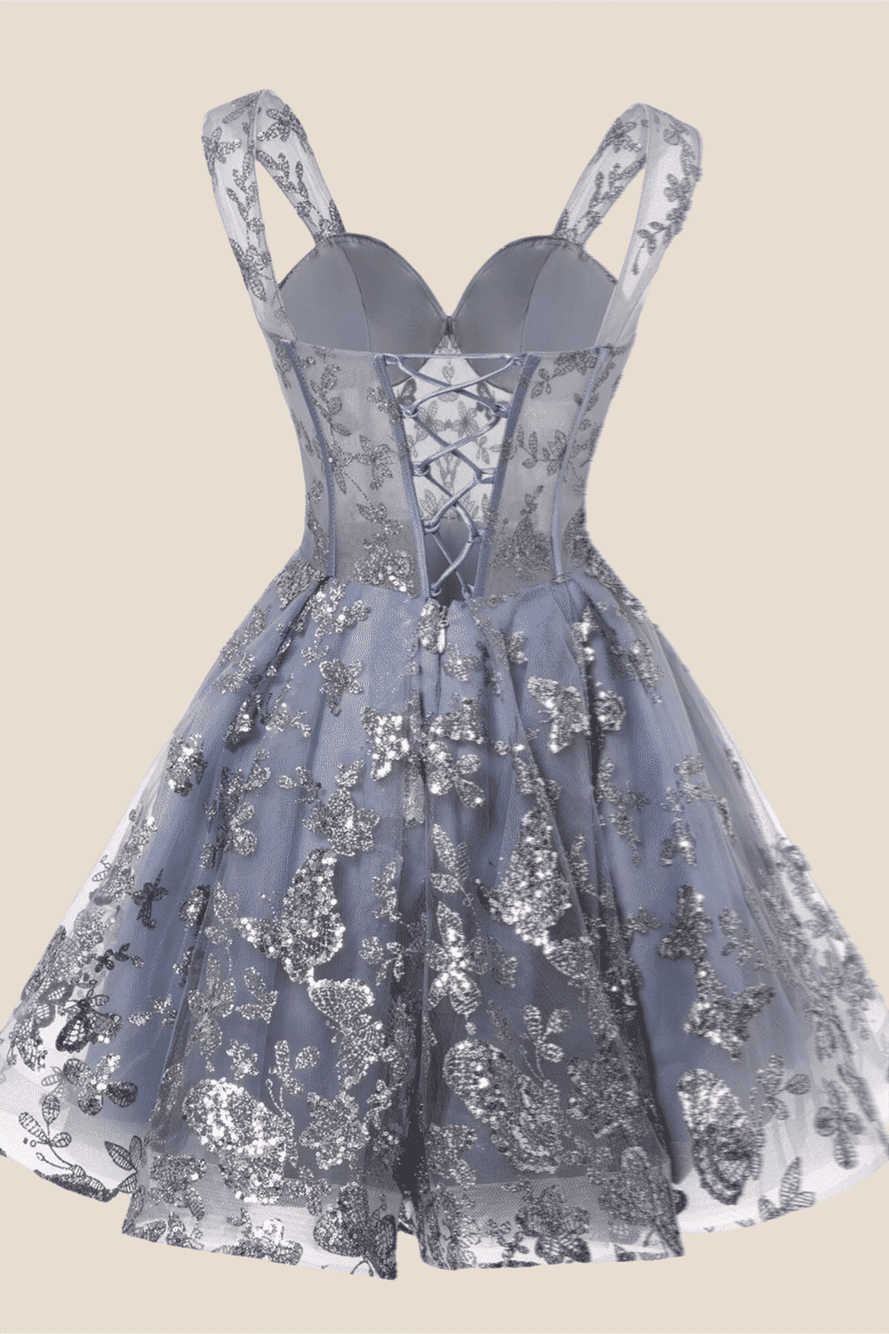 Sweetheart Grey Sparkly 3D Butterfly Short Dress