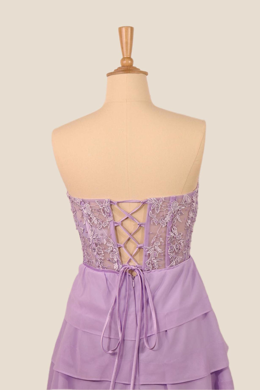 Sweetheart Lavender Appliques Tiered Short Dress