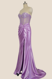 Sweetheart Lilac Beaded Ruched Mermaid Long Dress