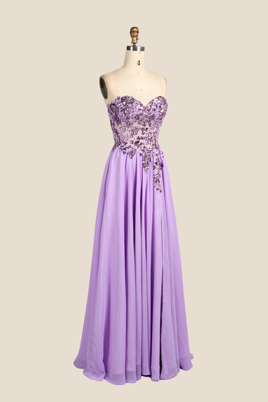 Sweetheart Lilac Sequin Long Dress with Slit