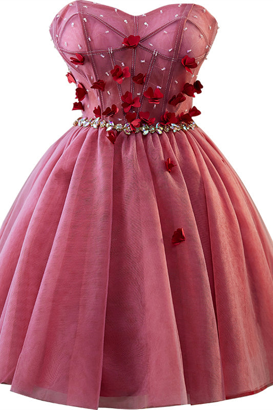 Sweetheart Burgundy 3D Floral Short Dress