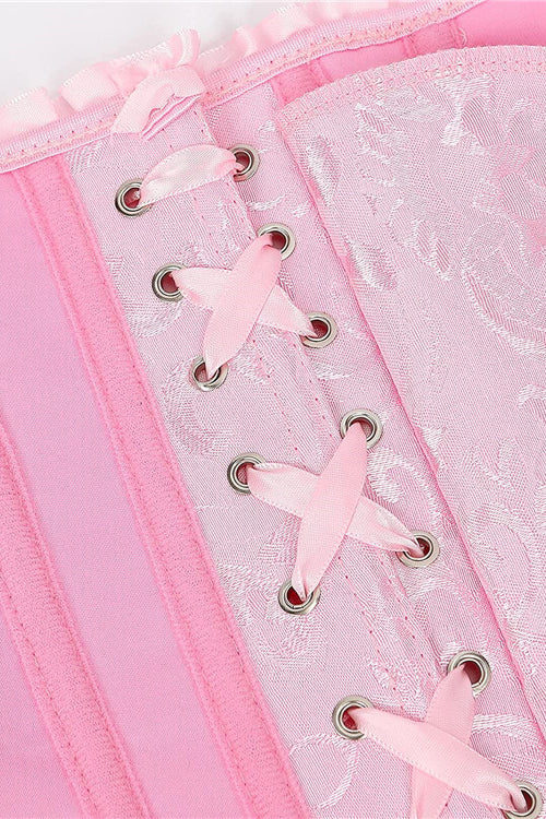 Pink Jacquard Ruffle Bustier Corset