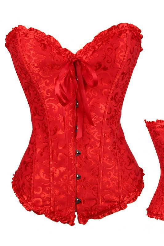 Pink Jacquard Ruffle Bustier Corset