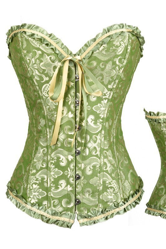 Pink Jacquard Ruffle Bustier Corset