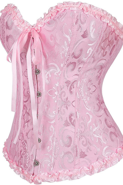 Pink Jacquard Ruffle Bustier Corset