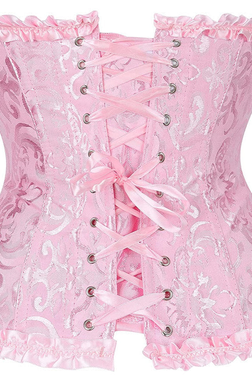 Pink Jacquard Ruffle Bustier Corset