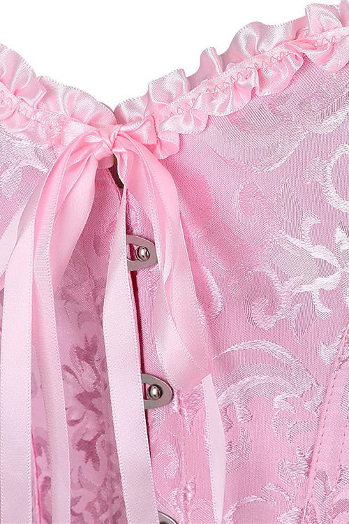 Pink Jacquard Ruffle Bustier Corset