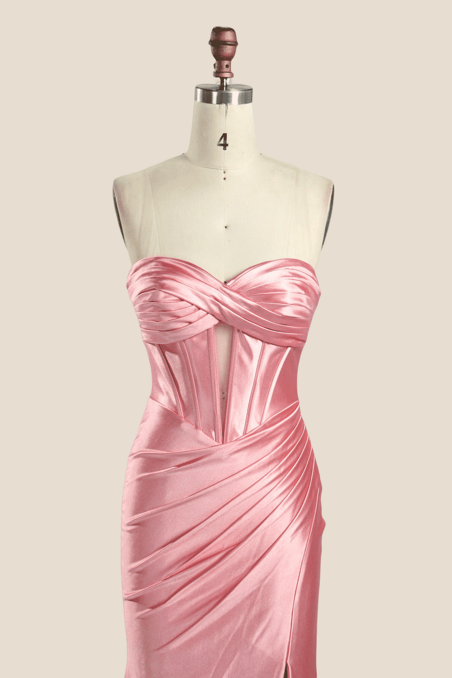 Sweetheart Pink Ruched Long Dress with Keyhole