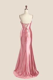 Sweetheart Pink Ruched Long Dress with Keyhole