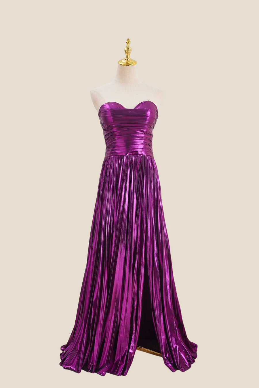 Sweetheart Purple Pleated Metallic Long Dress