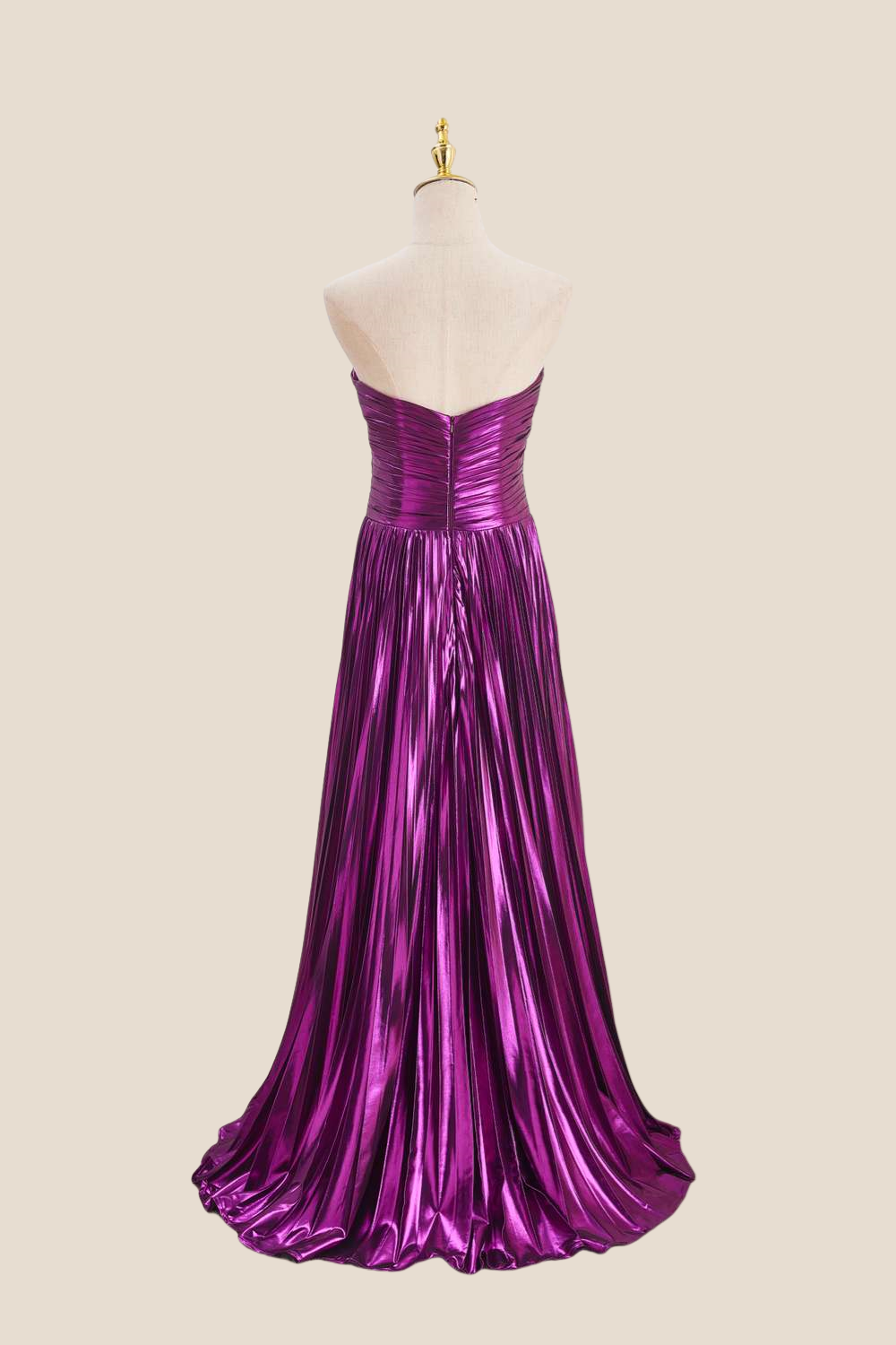 Sweetheart Purple Pleated Metallic Long Dress