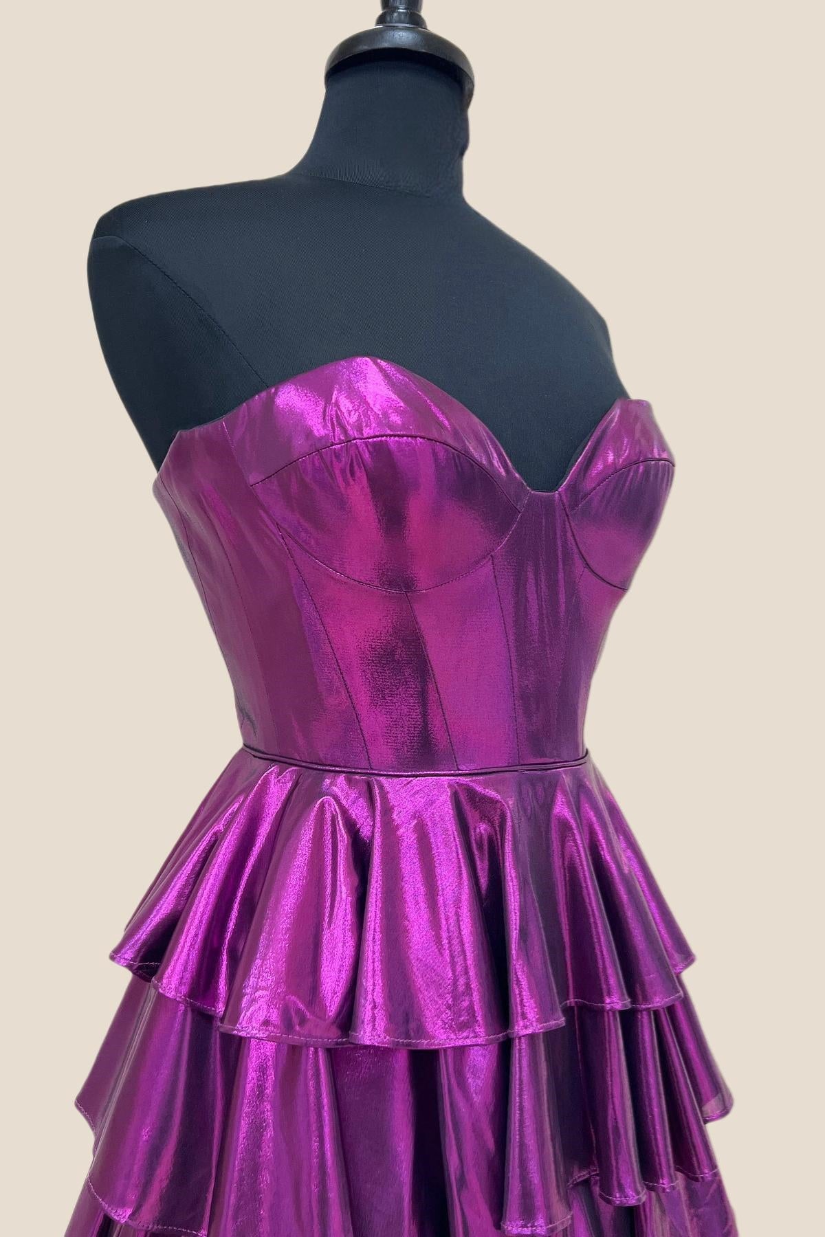 Sweetheart Purple Tiered Metallic Long Dress