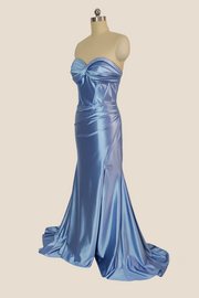 Sweetheart Blue Twist Mermaid Long Dress with Slit