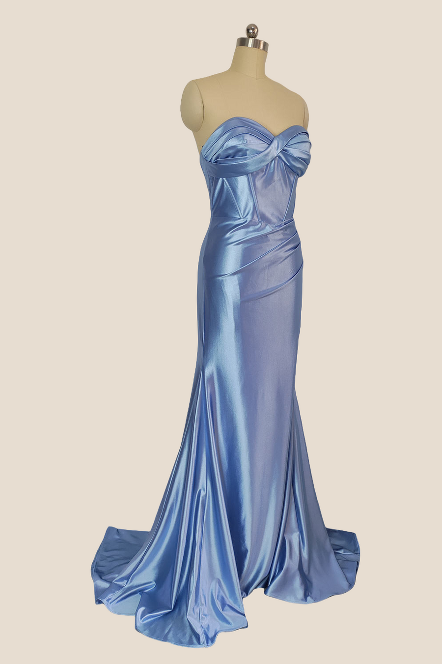 Sweetheart Blue Twist Mermaid Long Dress with Slit