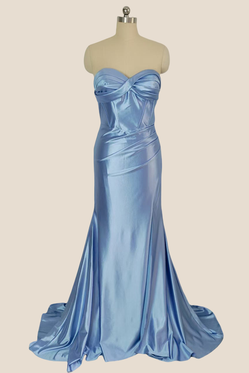 Sweetheart Blue Twist Mermaid Long Dress with Slit