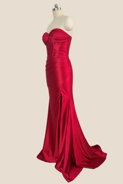 Sweetheart Red Twist Mermaid Long Dress with Slit