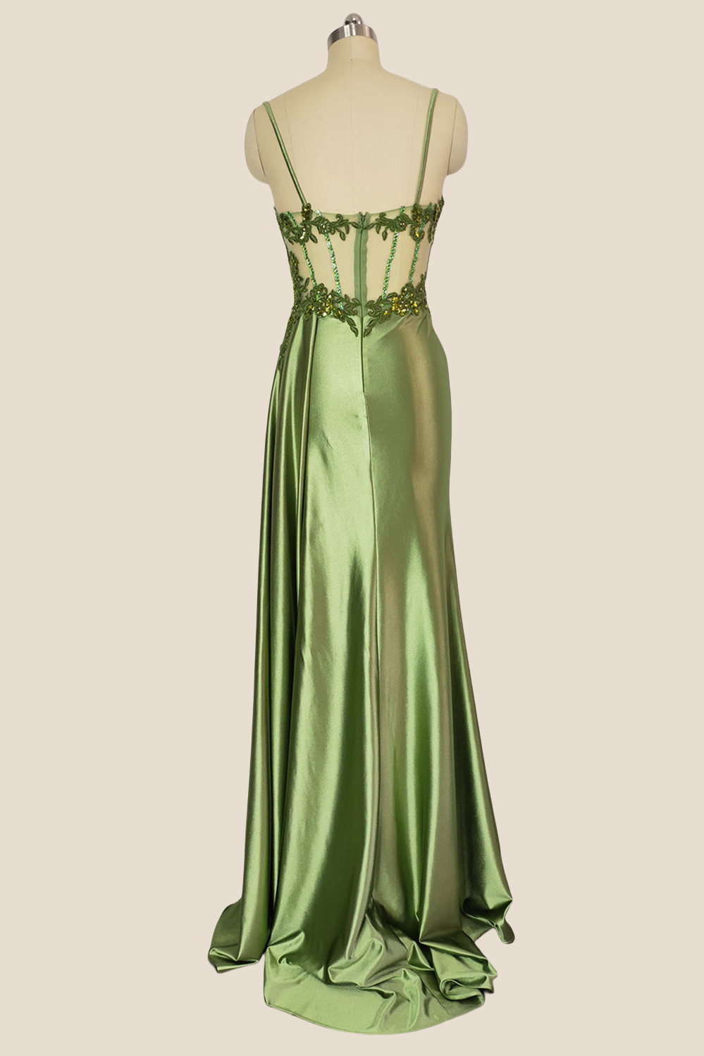 Sweetheart Sage Green Appliques Long Dress