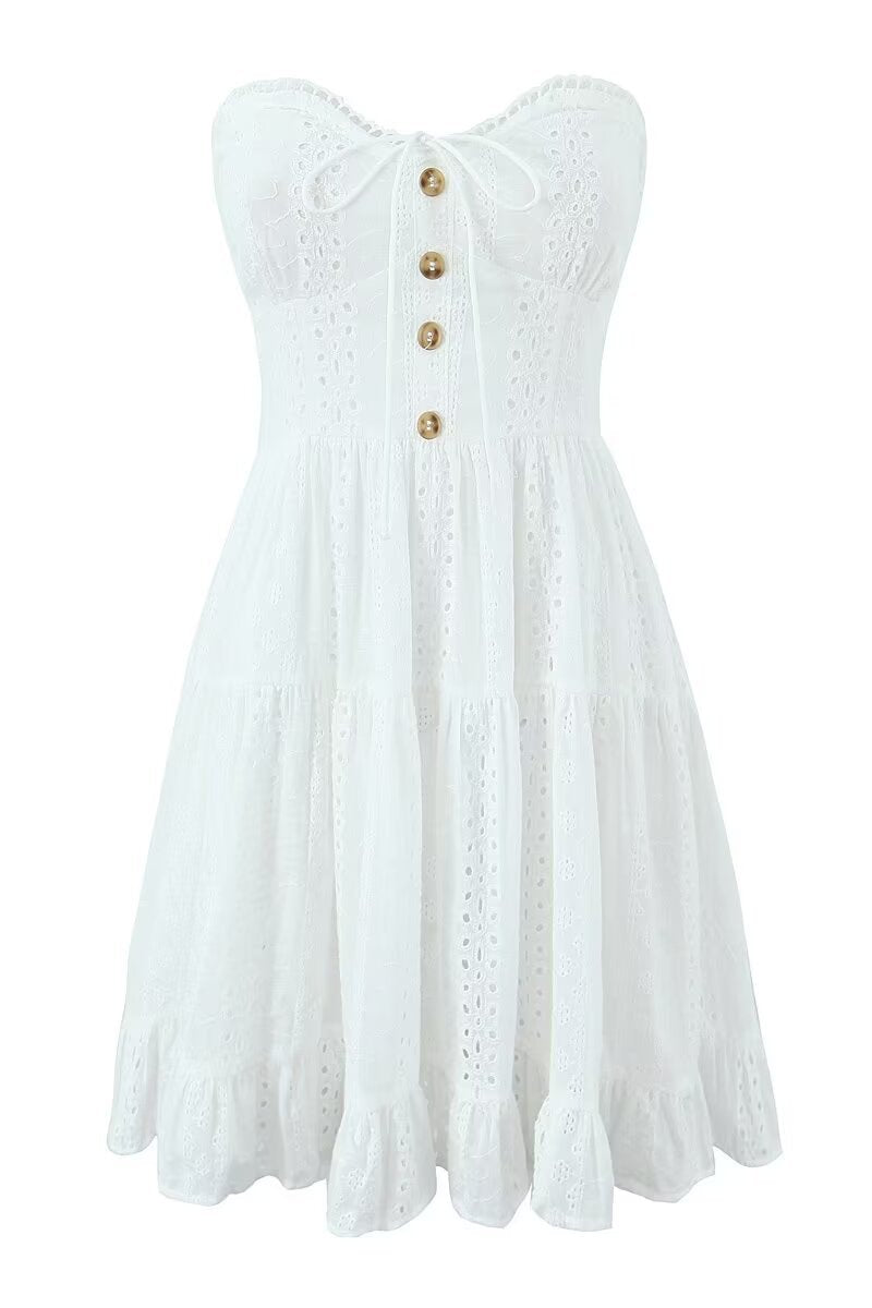 Sweetheart White Button Front Short Dress