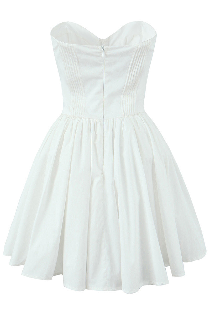 Sweetheart White Ruched Short Summer Dress