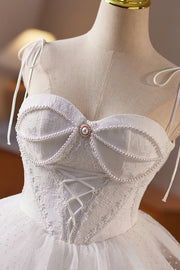 Sweetheart White Tiered Short Dress with Pearls