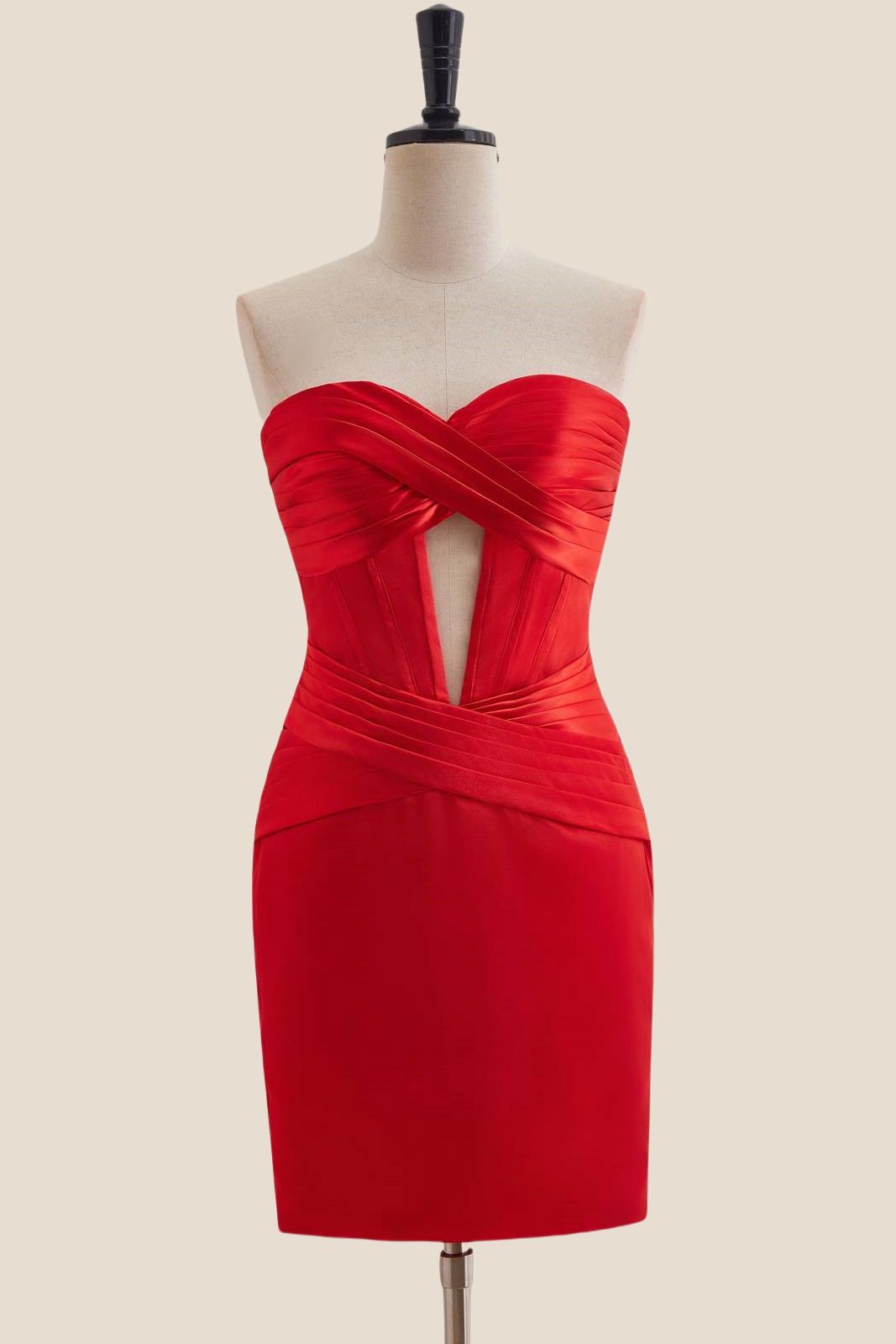 strapless open back dress Sweetheart Red Twist Bodycon Short Dress – Ohmollydress