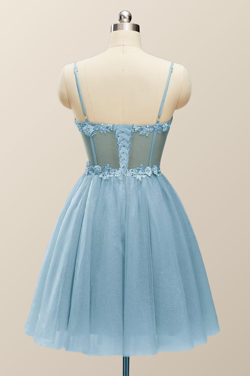 Straps Blue Corset A-line Short Prom Dress