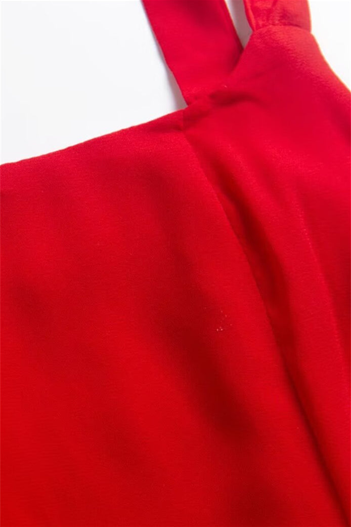 Tie Shoulder Red Chiffon Short Summer Dress